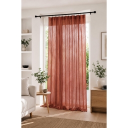 Rideau Ajustable Double Gaze de Coton 140 x 300 cm avec 8 Anneaux Pince GA&Iuml;A Terracotta &ndash; Hauteur Modulable