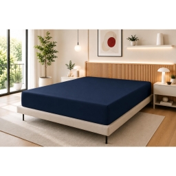 Drap Housse 160 x 200 cm Bleu nuit &ndash; 100% Coton 57 Fils/cm&sup2;- Bonnet 30 cm