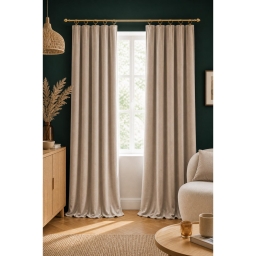 Lot de 2 rideaux velours pampa 140 x 270 cm ajustables &ndash; Anneaux pince &ndash; Coton &eacute;pais &ndash; C&Eacute;SAR