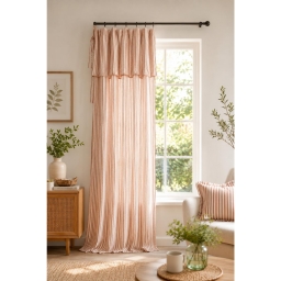 Rideau Ajustable Gaze de Coton 140 x 300 cm Abricot avec 8 Anneaux &ndash; LIVIA