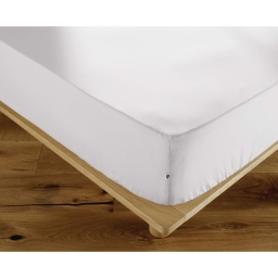 Drap-Housse 160 x 200 cm Percale de Coton 120 Fils Unie PERRINE &ndash; Blanc
