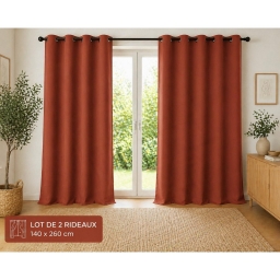 Lot de 2 Rideaux 100% Coton Pr&eacute;lav&eacute; 140 x 260 cm &ndash; KALA TERRACOTTA