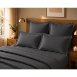 Lot de 4 Taies d'Oreiller 100% Coton 57 Fils/cm&sup2; &ndash; 2 Taies 63 x 63 cm + 2 Taies 50 x 70 cm Anthracite