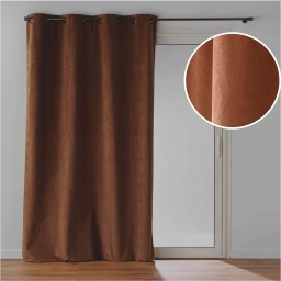 Rideau &agrave; &oelig;illets 140 x 260 cm &ndash; Velours textur&eacute; L&Eacute;ONIE Camel &ndash; 100 % Occultant