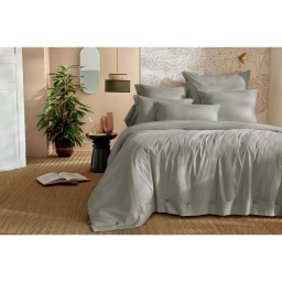 Housse de Couette 240 x 220 cm Percale de Coton 120 Fils Unie PERRINE &ndash; C&eacute;ladon