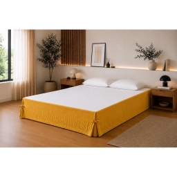 Cache-sommier 140 x 190 cm Double Gaze de Coton GA&Iuml;A Safran &ndash; Qualit&eacute; Haut de Gamme