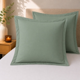 Lot de 2 Taies d'Oreiller 63 x 63 cm &ndash; 100% Coton 57 Fils &ndash; Sauge