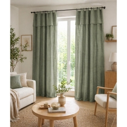 Lot de 2 Rideaux ajustables + 8 anneaux pinces 140 x 270 cm &ndash; Lyocell uni Romarin