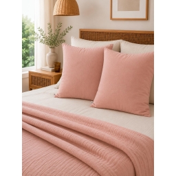Lot de 2 Taies d&rsquo;Oreiller 60 x 60 cm &ndash; Double Gaze de Coton &ndash; GA&Iuml;A Rose p&ecirc;che