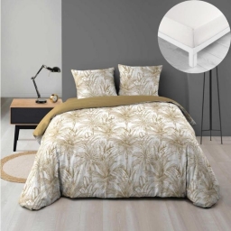 Pack Dune 240 x 220 cm &ndash; Housse de Couette Microfibre + Drap Housse Blanc 140x190 cm