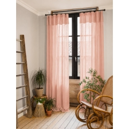 Lot de 2 Rideaux Gaze de Coton P&ecirc;che 140x300 cm Ajustables &ndash; 8 Anneaux Pinces Inclus &ndash; Rideaux Tamisants Haut de Gamme