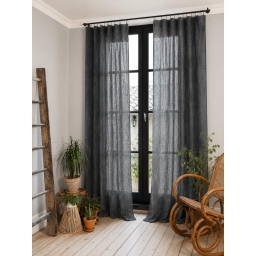 Lot de 2 Rideaux Gaze de Coton Granit 140x300 cm Ajustables &ndash; 8 Anneaux Pinces Inclus &ndash; Rideaux Tamisants Haut de Gamme