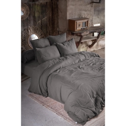 Parure de lit 260 x 240 cm &ndash; Double gaze de coton &ndash; + 2 taies 50 x 70 - Granit