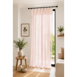 Rideau Ajustable Double Gaze de Coton 140 x 300 cm avec 8 Anneaux Pince GA&Iuml;A Rose guimauve &ndash; Hauteur Modulable