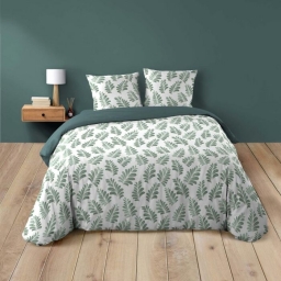 Parure de Lit 240 x 220 cm AQUALIS &ndash; Coton 42 Fils Imprim&eacute; Feuillage + 2 Taies