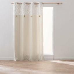 Rideau &agrave; &OElig;illets 140x240 cm ANGIE &ndash; Coton & Polyester Imprim&eacute; avec Pompons