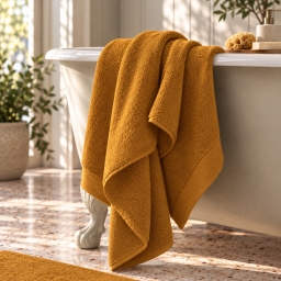 Drap de douche Softy 70 x 140 cm &ndash; &Eacute;ponge Zero Twist 100% coton peign&eacute; 600 g/m&sup2; &ndash; Ocre