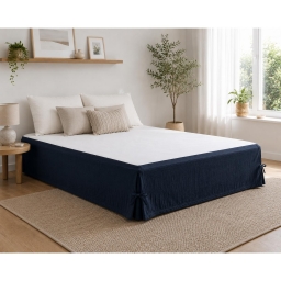 Cache-sommier 160 x 200 cm Double Gaze de Coton GA&Iuml;A Marine &ndash; Qualit&eacute; Haut de Gamme