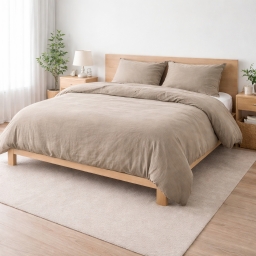 Parure de lit 260 x 240 cm Sienna Sable + 2 taies 63x63 cm &ndash; Double face gaze de coton & coton 57 fils