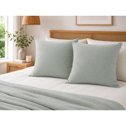 Lot de 2 Taies d&rsquo;Oreiller 60 x 60 cm &ndash; Double Gaze de Coton &ndash; GA&Iuml;A Eucalyptus