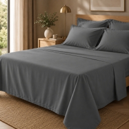 Drap Plat Percale 240 x 300 cm &ndash; Pur Coton Peign&eacute; Longues Fibres 80 Fils/cm&sup2; - Ardoise