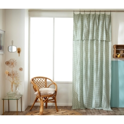 Rideau Ajustable 140 x 300 cm Double Gaze de Coton Vichy VICKIE &ndash; Eucalyptus