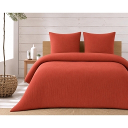 Parure de lit compl&egrave;te 240 x 220 cm gaze de coton &ndash; 2 taies 63x63 cm + drap housse 140x190 cm Terracotta