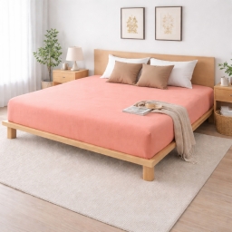 Drap-housse 160 x 200 cm Sienna Rose saumon  &ndash; Gaze de coton & coton 57 fils &ndash; Bonnet 30 cm