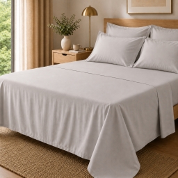 Drap Plat Percale 240 x 300 cm &ndash; Pur Coton Peign&eacute; Longues Fibres 80 Fils/cm&sup2; - Perle