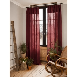 Lot de 2 Rideaux Gaze de Coton Bordeaux 140x300 cm Ajustables &ndash; 8 Anneaux Pinces Inclus &ndash; Rideaux Tamisants Haut de Gamme
