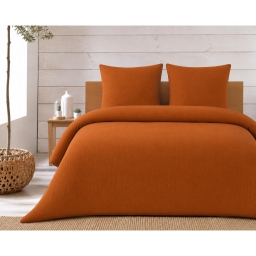 Parure de lit compl&egrave;te 260 x 240 cm gaze de coton &ndash; 2 taies 63x63 cm + drap housse 160x200 cm Caramel