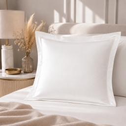 Taie d'Oreiller 65x65 cm Blanc &ndash; Satin de Coton 120 Fils/cm&sup2; &ndash; H&ocirc;tellerie Haut de Gamme
