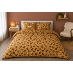 Parure de lit 240 x 220 cm Coton imprim&eacute; TIGRE &ndash; Housse de couette + 2 taies d&rsquo;oreiller