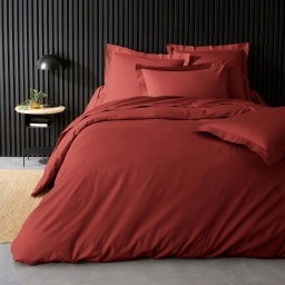 Housse de couette 2 personnes 240 x 220 cm &ndash; Percale de coton 78 fils &ndash; Terracotta