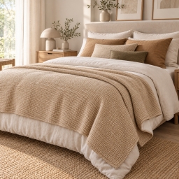 Bout de lit 90 x 220 cm 100% coton textur&eacute; ANTON