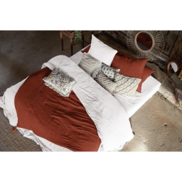 Bout de lit double gaze de coton &agrave; pompons 90 x 200 cm Gaia Terracotta