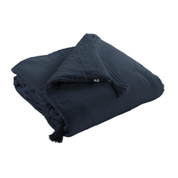 Bout de lit double gaze de coton Luxe 90 x 200 cm Gaia Bleu foncé