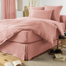 Cache-sommier gaze de coton luxe 180 x 200 cm Gaia Rose pêche