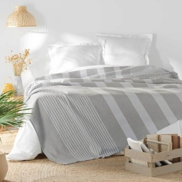 Couvre lit 1 personne 180 x 220 cm coton/polyester tisse adele Gris