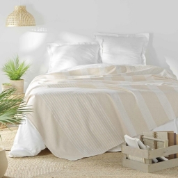 Couvre lit 2 personnes 240 x 260 cm coton/polyester tisse adele Naturel