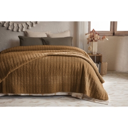 Couvre-lit 240 x 260 cm ALIX en coton jacquard - Camel