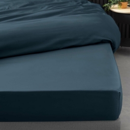 Drap housse 1 personne 90 x 190 cm percale uni 78 fils percaline Bleu Nuit