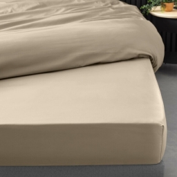 Drap housse 1 personne 90 x 190 cm percale uni 78 fils percaline Sable