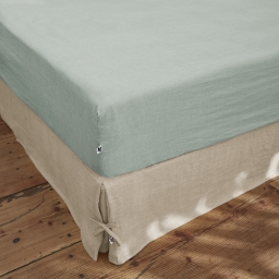 Drap housse 140 x 190 cm en lin lavé Soline Eucalyptus