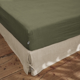 Drap housse 140 x 190 cm en lin lavé Soline Kaki