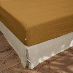 Drap housse 140 x 190 cm en lin lavé SolineCaramel