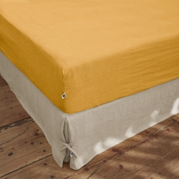 Drap housse 160 x 200 cm en Lin lavé Soline Jaune miel