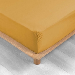 Drap housse 180 x 200 cm bonnet 30 cm percale de coton 78 fils Ocre