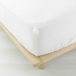 Drap housse 2 personnes 140 x 190 cm double gaze coton 57 fils Angelia Blanc