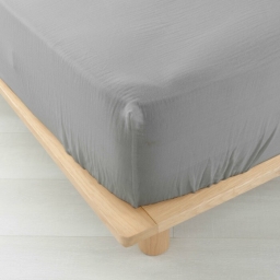 Drap housse 2 personnes 140 x 190 cm double gaze coton 57 fils Angelia Gris